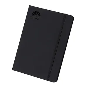 A5 black PU leather notepad journal notebook with elastic band strap