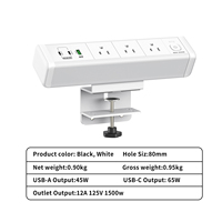 Prise de bureau à fixation par pince en alliage d'aluminium US 65W 13A 125V avec 3 prises CA et 2 ports USB-C, sortie USB