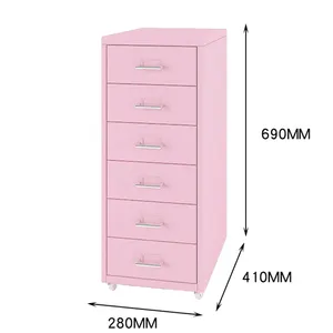 사무실 책상 아래 6 서랍 핑크 파일 캐비닛