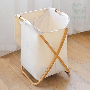 Washed Dirty Clothes Coat Storage Holder <b>White</b> Bag X-Shape <b>Laundry</b> Hamper Bamboo Frame Collapsible <b>Laundry</b> <b>Basket</b> - Product Image 1
