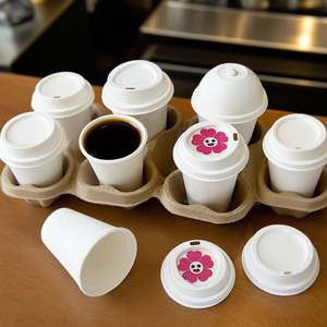 Vasos <span class=keywords><strong>de</strong></span> Café Biodegradables Ecológicos Impresos Personalizados, Portavasos Desechables para Bebidas Calientes Hechos <span class=keywords><strong>de</strong></span> Pulpa <span class=keywords><strong>de</strong></span> Bagazo <span class=keywords><strong>de</strong></span> Caña <span class=keywords><strong>de</strong></span> Azúcar con Tapa para Fiestas - Product Image 1