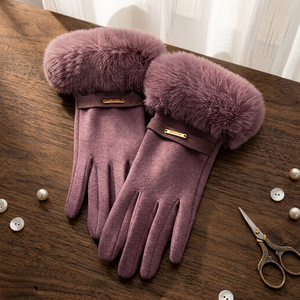 Wholesale Winter Warm <b>Gloves</b> Low MOQ Touchscreen Faux Fur Cuff Thermal Soft Touch <b>Driving</b> <b>Gloves</b> for <b>Women</b> - Product Image 3