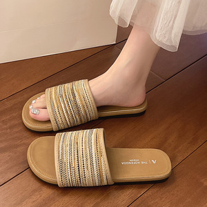 Fashionable Ladies Sandals Women's Square Open Toe Slip Lightweight Roman Style Summer Breathable <b>Soft</b> Flax Upper Comfort <b>Shoes</b> - Product Image 4