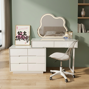 Modern Makeup <b>Vanity</b> <b>Table</b> With Cloud <b>Mirror</b> Storage Desk White Color For Bedroom Furniture - Product Image 2
