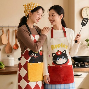 Cute Velcro Apron For Women Oil Proof Waterproof Thickened Half Fleece <b>Kitchen</b> Home Use Cartoon Pattern Daily Wear - Product Image 1