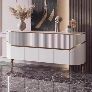 Buffet de luxe léger avec plateau en marbre, armoire de rangement à portes cannelées incurvées avec étagères réglables pour l'ameublement de la maison - Product Image 1