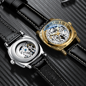 Montre mécanique vintage sculptée avec logo personnalisé pour hommes 30M étanche et lumineux bracelet en cuir véritable/acier inoxydable - Product Image 4