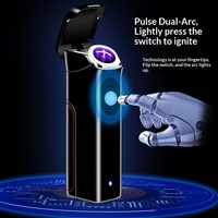 Briquet à double arc électrique rechargeable USB-C en métal, grande capacité, longue autonomie, style bouton, portable