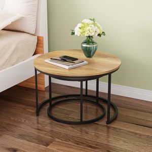 Combohome, mesa de madera para sala de estar, fácil de montar, mesa de té moderna, Juego de 2 mesas de centro redondas a la venta - Product Image 6