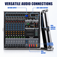 Console de mixage amplifiée 8 canaux EM-8ant 600W x 2 avec amplificateur de puissance, flight case, égaliseur 9 bandes, 24 DSP, USB, Bluetooth, alimentation fantôme 48V pour scène et église