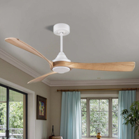 52 pouces d'économie d'énergie LED ventilateur de plafond éclairé télécommande finition en bois chambres climatisation ventilateur alimenté en courant continu pour chambres