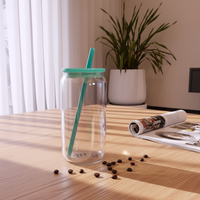 Nouvelle Tasse Créative Colorée en Verre Borosilicate de 16 oz avec Paille, Couvercles en Plastique PP Effet Nacre, Résistante aux Hautes Températures et Anti-Fuite