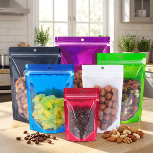 Aluminum <b>Foil</b> Stand up Pouch with Clear <b>Window</b> Ziplock Resealable Food Grade Packaging Bag for Pet Food Candy Chips Snacks Gift - Product Image 2