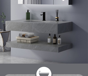 Modern light luxury bathroom cabinet <b>wall</b>-mounted double-layer slate washbasin hotel bathroom smart <b>mirror</b> cabinet - Product Image 6
