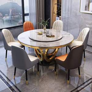 Ensemble de table à <span class=keywords><strong>manger</strong></span> nordique moderne 6 places, meubles en acier inoxydable, finition marbre doré pour la maison, la cuisine, la <span class=keywords><strong>salle</strong></span> à <span class=keywords><strong>manger</strong></span>, décoration haut de gamme - Product Image 4