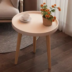 Furnitur ruang tamu gaya Nordik lucu mewah kayu furnitur bulat sisi makan meja teh kopi kayu