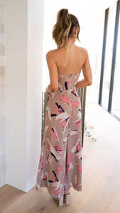 Combinaisons sans bretelles pour femmes habillées été pantalons à jambes larges à la mode imprimé affaires décontracté ceinturé barboteuses formelles en gros - Product Image 5