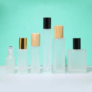 Wholesale Perfume Bottle Empty 3ml 5ml 10ml 15ml <b>Square</b> Clear Frosted Glass Roller Bottles with Screen Printing - Product Image 1