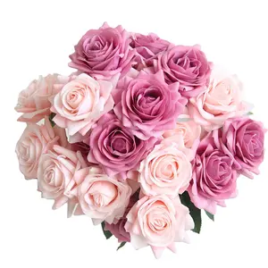 季节高品质单茎人造玫瑰花情人节丝绸新娘婚礼装饰玫瑰花