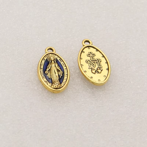 9x18mm Ovale Bleu Argent Médaille Catholique Pendentif Bijoux Religieux Charme En Alliage De Zinc Croix Collier Artisanat Fourniture - Product Image 6