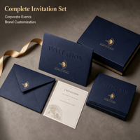 Ensemble d'invitations d'événement de luxe personnalisées pour instituts technologiques, impression de logo, papier texturé mat, estampage à chaud en feuille d'or, gaufrage