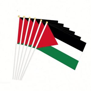 Banderas de Palestina al por Mayor, Listas para Enviar, Mini Banderas de Mano Personalizadas, Estilo Bandera, de Fibra de Vidrio, para Eventos y Desfiles - Product Image 1