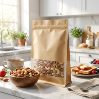 Sachet refermable en papier kraft biodégradable avec fenêtre transparente, impression personnalisée, emballage alimentaire pour snacks, thé, noix