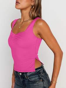 Mujeres sin mangas espalda descubierta Crop Tank Top verano salir trajes lindo plisado cariño mujer fiesta desgaste Sexy - Product Image 5