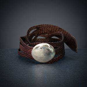 Ceintures tressées en cuir véritable avec conchos argentés, style classique, unisexe, marron, noir, design tissé - Product Image 1