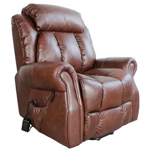 Dubbele Motoren Lift Stoel Fauteuil Bruin Lederen Comfortabele Fauteuil Voor Ouderen