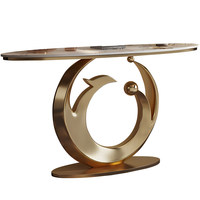 Table console murale multifonctionnelle moderne minimaliste de luxe léger en acier inoxydable avec plateau en ardoise pour salon et hôtel