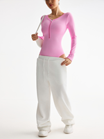 Body moulant rose uni à manches longues pour femme grande taille, coupe ajustée, sexy, écologique, au-dessus du genou, collection Printemps
