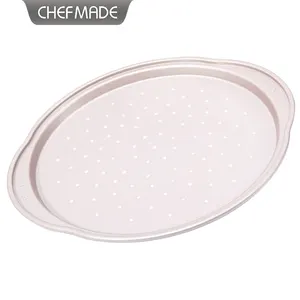 CHEFMADE WK9847 Carbon Steel Non Stick Bakeware Round 14" 14 inch Non-stick Baking Tray Hole Pizza Crispen Pan With Handle