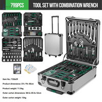 Coffret à outils complet 799 pièces, chariot à outils anti-collision en aluminium, kit de réparation automobile avec clés mixtes et tournevis
