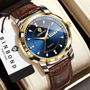 Montre à quartz pour homme Binbond B8879, étanche, avec bracelet en cuir véritable, montre-bracelet décontractée et élégante pour homme - Product Image 2