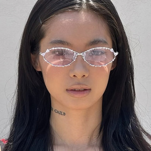 กระจกแบนประดับเพชรรูปไข่ป้องกันแสงสีฟ้า UV400 กรอบเต็มสำหรับเด็กสไตล์เกาหลีแฟชั่นหรูหรา - Product Image 3