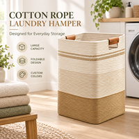 Panier à linge sur mesure de grande taille 56*33*43, paniers de rangement en corde de coton tressée pour vêtements avec poignées
