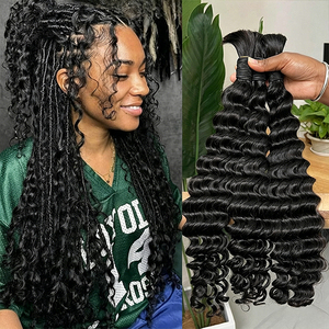 <span class=keywords><strong>Extensiones</strong></span> de Cabello Humano Virgen 12A Ondulado Profundo Estilo Boho Indio, Cabello a Granel sin Procesar con Cutícula Alineada para Trenzas - Product Image 3