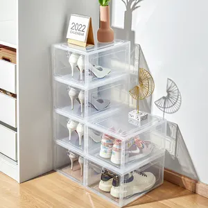 Caixa de sapato transparente para sapatos domésticos, empilhável, decorativa, 4 peças, recipiente para armazenamento e organização, caixa transparente para sapatos