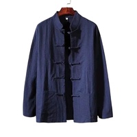 Lässige Herren-Leinenhemden im Chinesischen Stil mit Stehkragen, Kung-Fu-Tai-Chi-Mantel, Gestrickter Tang-Anzug, Uniform-Jacke für den Frühling