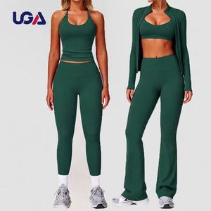 Set Sportivo Personalizzato a 2 Pezzi con Reggiseno Sportivo a Scollo a V e Leggings a Vita Alta per Donna - Product Image 1