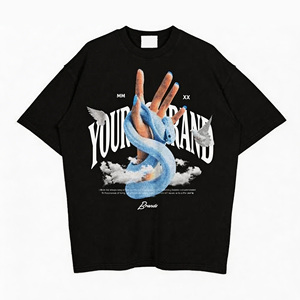 Individuelles LOGO Vorderseite Kurzarm O-Ausschnitt Einfarbig 220g Hochwertige 100% Baumwolle Hip-Hop Übergroße Retro T-Shirts für Herren - Product Image 2