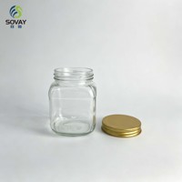 Conteneur en verre carré transparent de 330 ml avec bords arrondis, idéal pour les haricots, le miel, les aliments secs en vrac pour les clients revendeurs