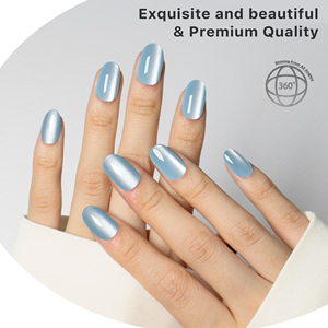 AIERFEI Faux <span class=keywords><strong>Ongles</strong></span> en Gel Souple de Haute Qualité, Forme Ovale Effet Œil de Chat, Réutilisables, Couleur <span class=keywords><strong>Bleu</strong></span> <span class=keywords><strong>Ciel</strong></span>, Fabricant Personnalisé d'<span class=keywords><strong>Ongles</strong></span> Effet Œil de Chat - Product Image 2