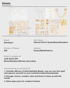 Deinduser Kit de Dijes para Zapatillas y Calcetines, para Mujer, con Dijes Decorativos Brillantes y Dorados para Cordones, con Perla B - Product Image 5