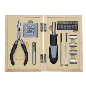 New Design 20pcs Tool Set In Book Shape Bamboo Case With EVA 4.5"Long Nose Pliers Made In China Bits Home Hand Tool Kit Supplier