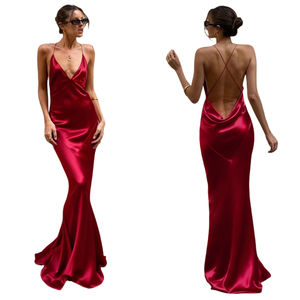 Vestido Largo Elegante de Punto de Color Sólido, Transpirable, Ajustado, Ecológico, con Escote en V Sexy, Espalda Descubierta y Cintura Natural - Product Image 1