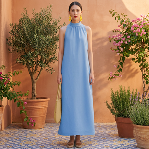Vestido Midi Vintage de Algodón con Mangas Campana, Cintura Alta, Holgado, Liso Teñido, con Lazo Hecho a Mano y Bolsillos Laterales, para Uso Diario en Primavera y Verano, Precio al por Mayor - Product Image 2