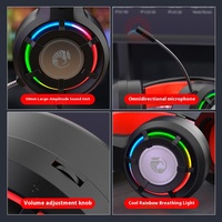 Casque de jeu filaire supra-auriculaire RAIKU S700 avec son surround 7.1, annulation active du bruit (ANC), éclairage RGB, interface USB