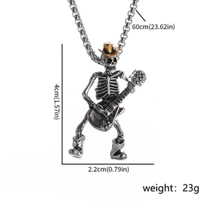 Collana Gotica con Teschio, Gioiello Punk da Donna con Ciondolo a Forma di Chitarra in Acciaio Inossidabile, Gioielleria Maschile per il Giorno dei Morti - Product Image 6